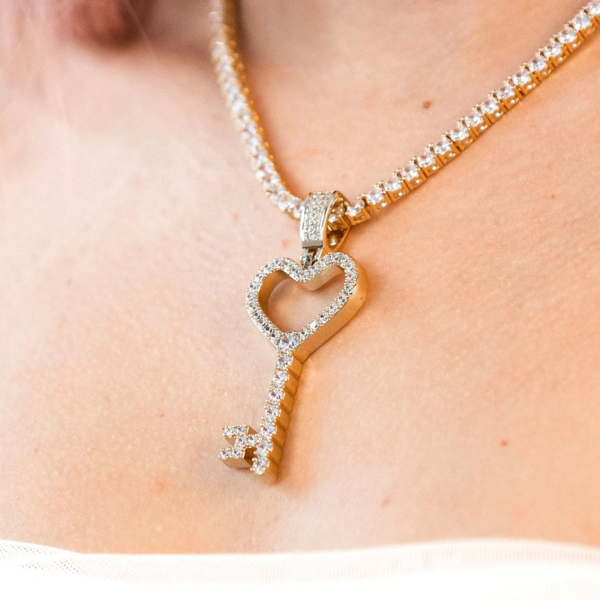 Iced Heart Key Pendant - Gold - Tyresse