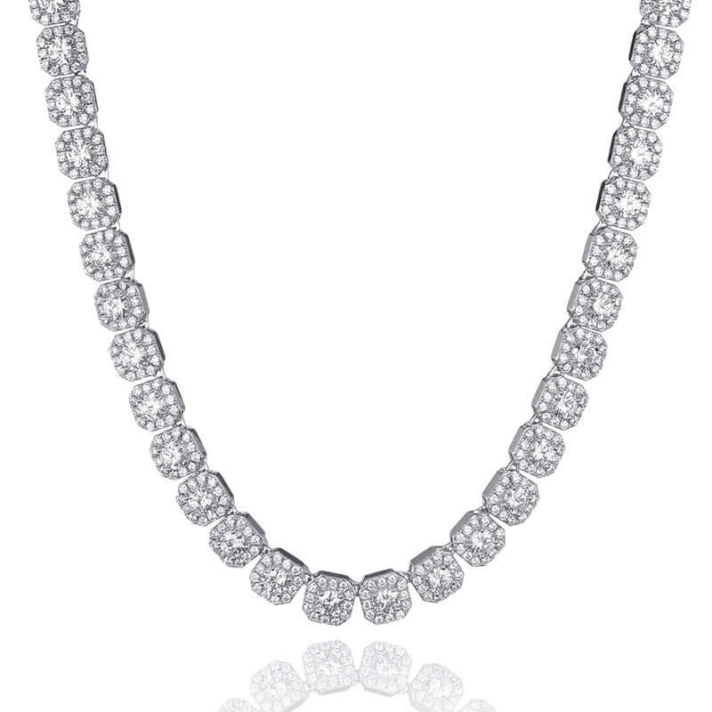 Tyresse 10mm Clustered Tennis Necklace - White Gold