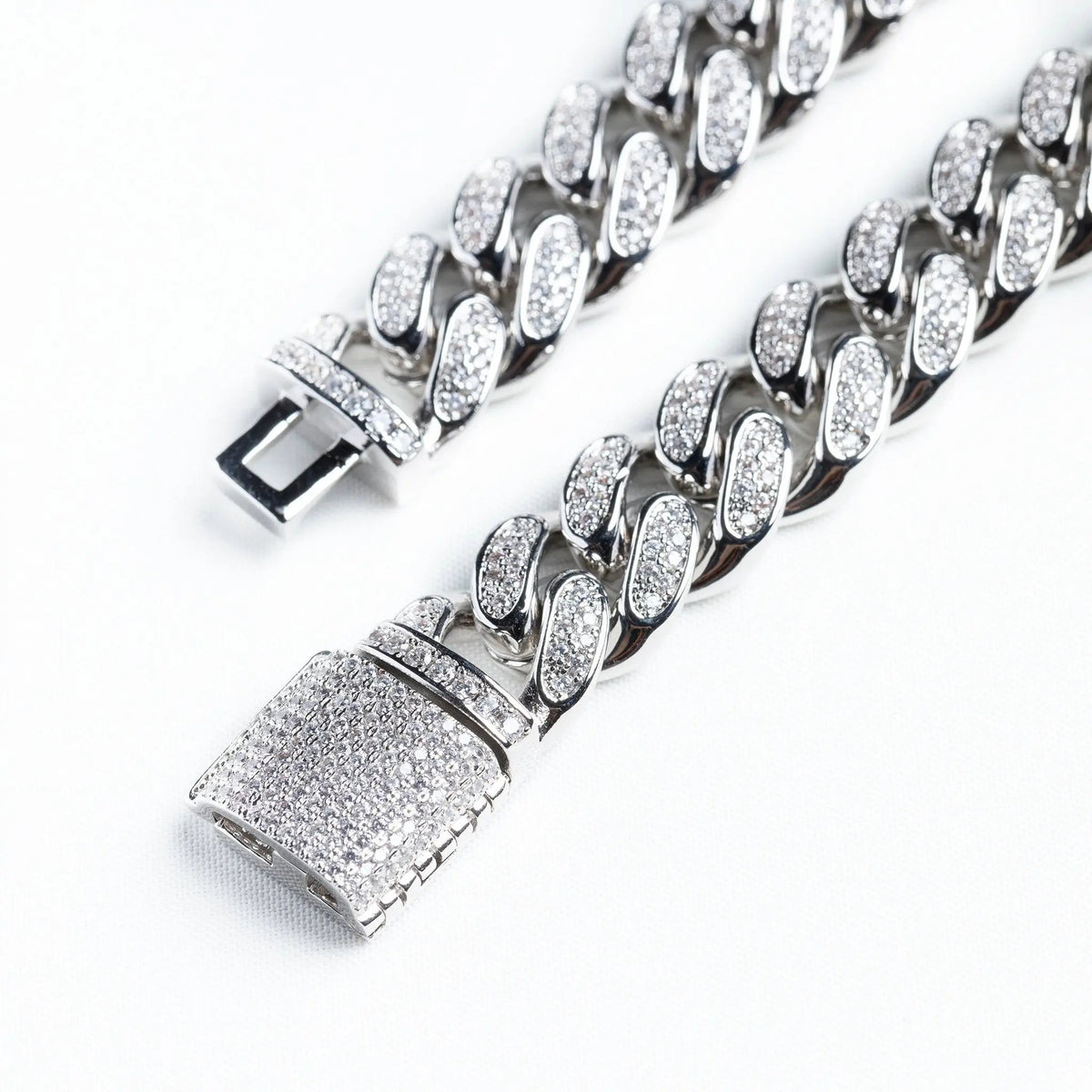 White Gold Miami Cuban Link Chain On White Background