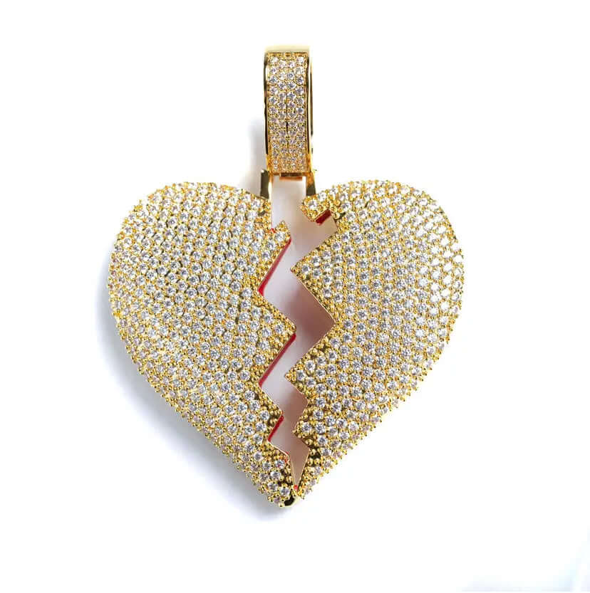 Tyresse Iced Broken Heart Pendant - Gold