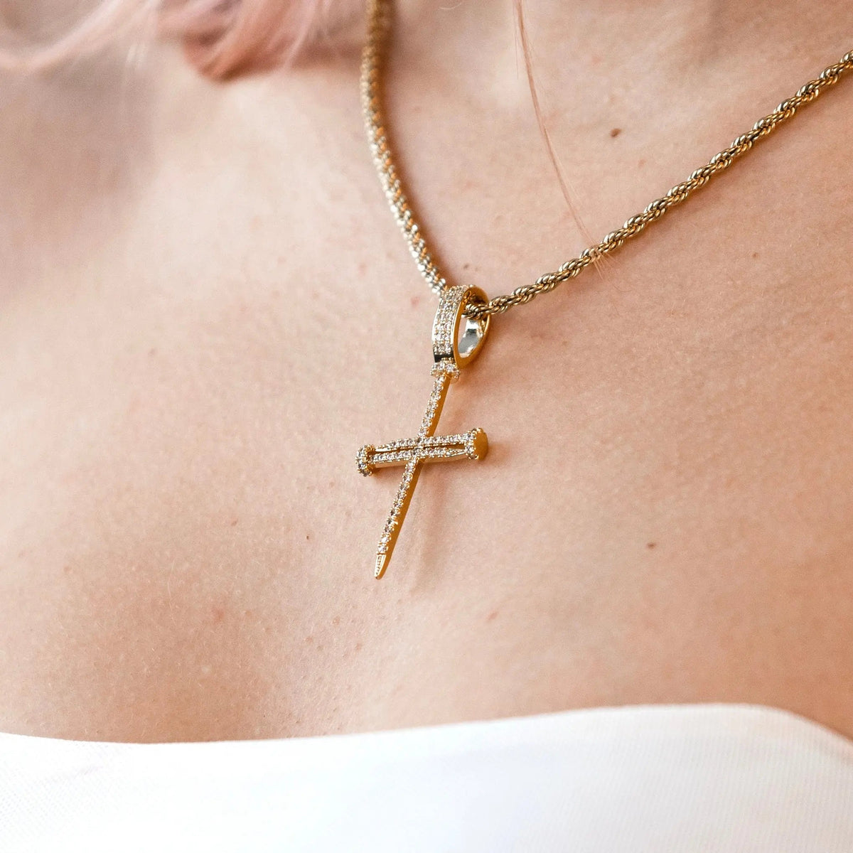 Tyresse Iced Nail Cross Pendant - Gold