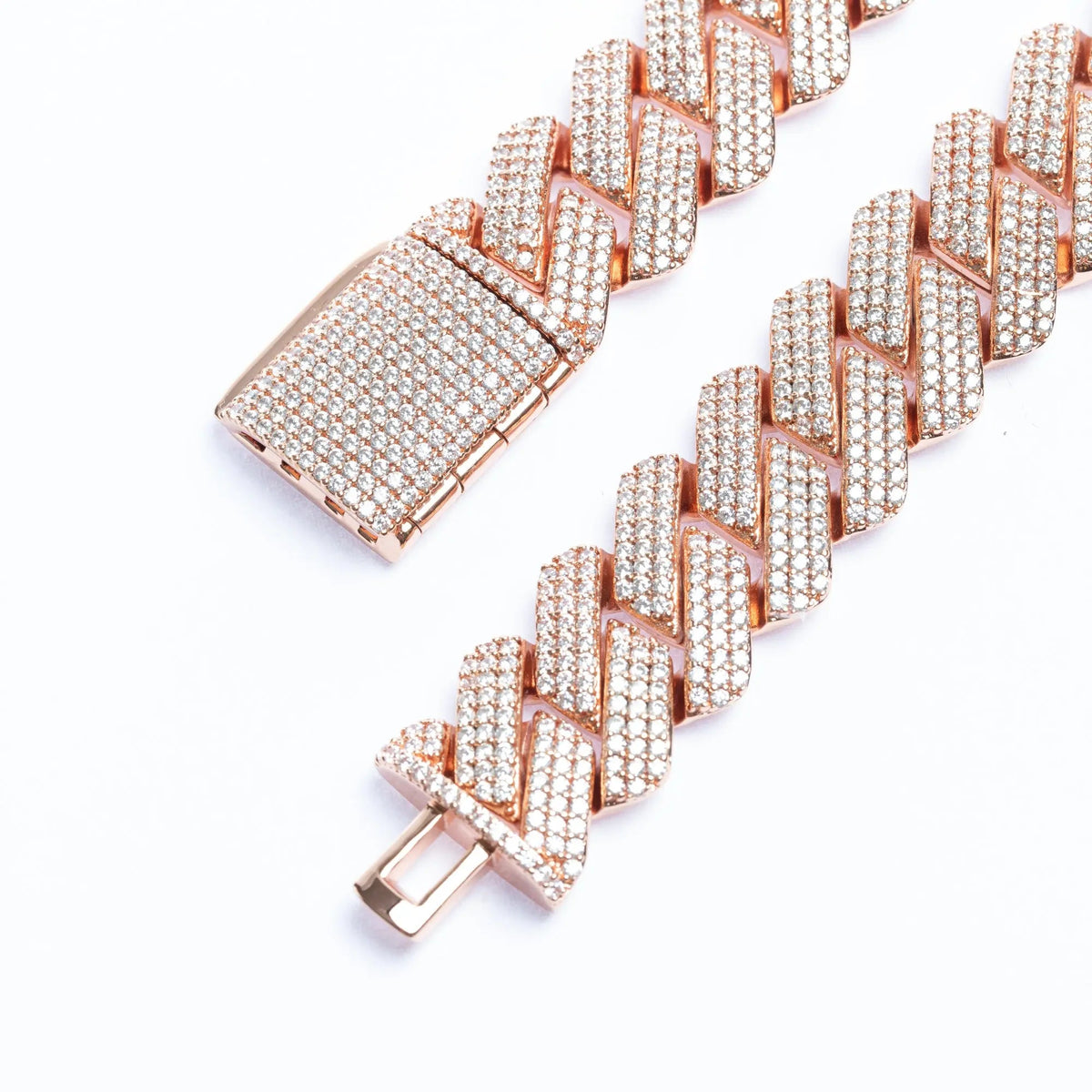  Tyresse 19mm Iced Prong Cuban Necklace - Rose Gold