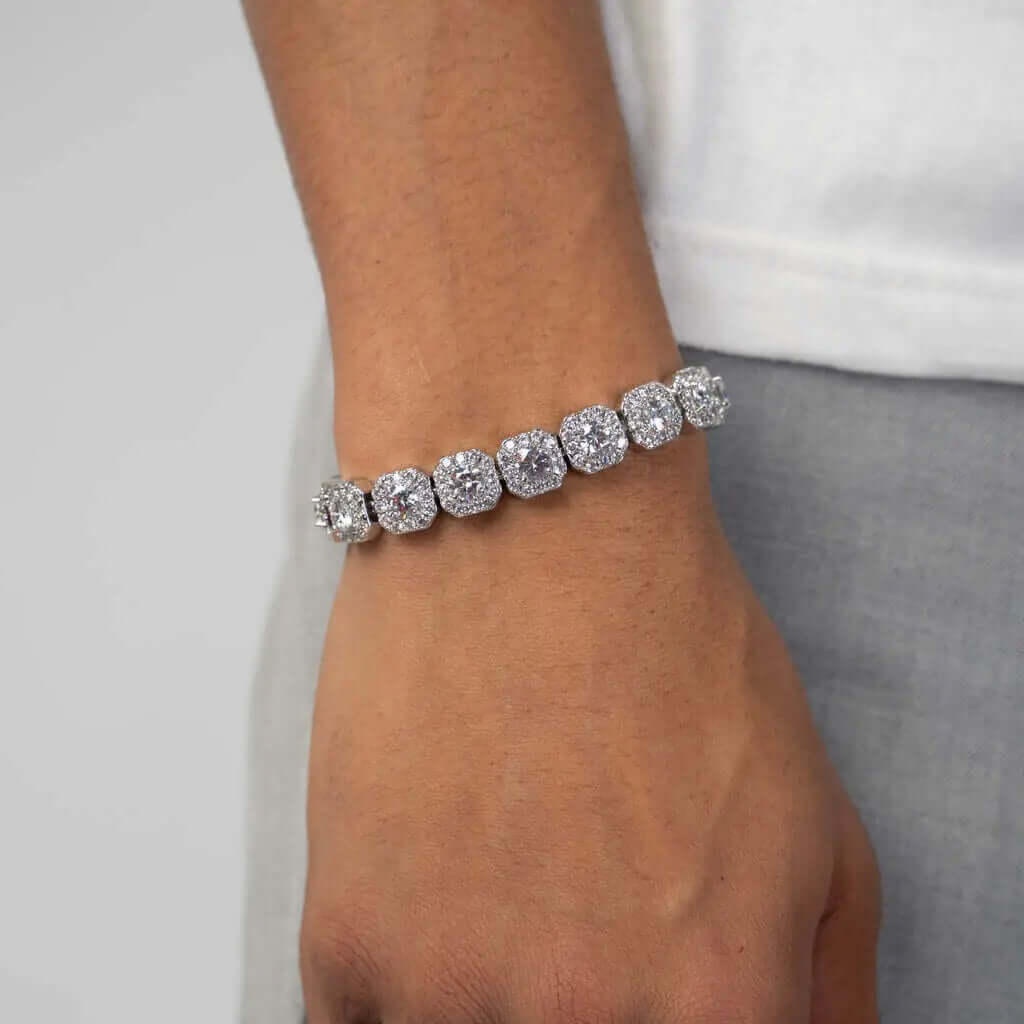  Tyresse 10mm Clustered Tennis Bracelet - White Gold