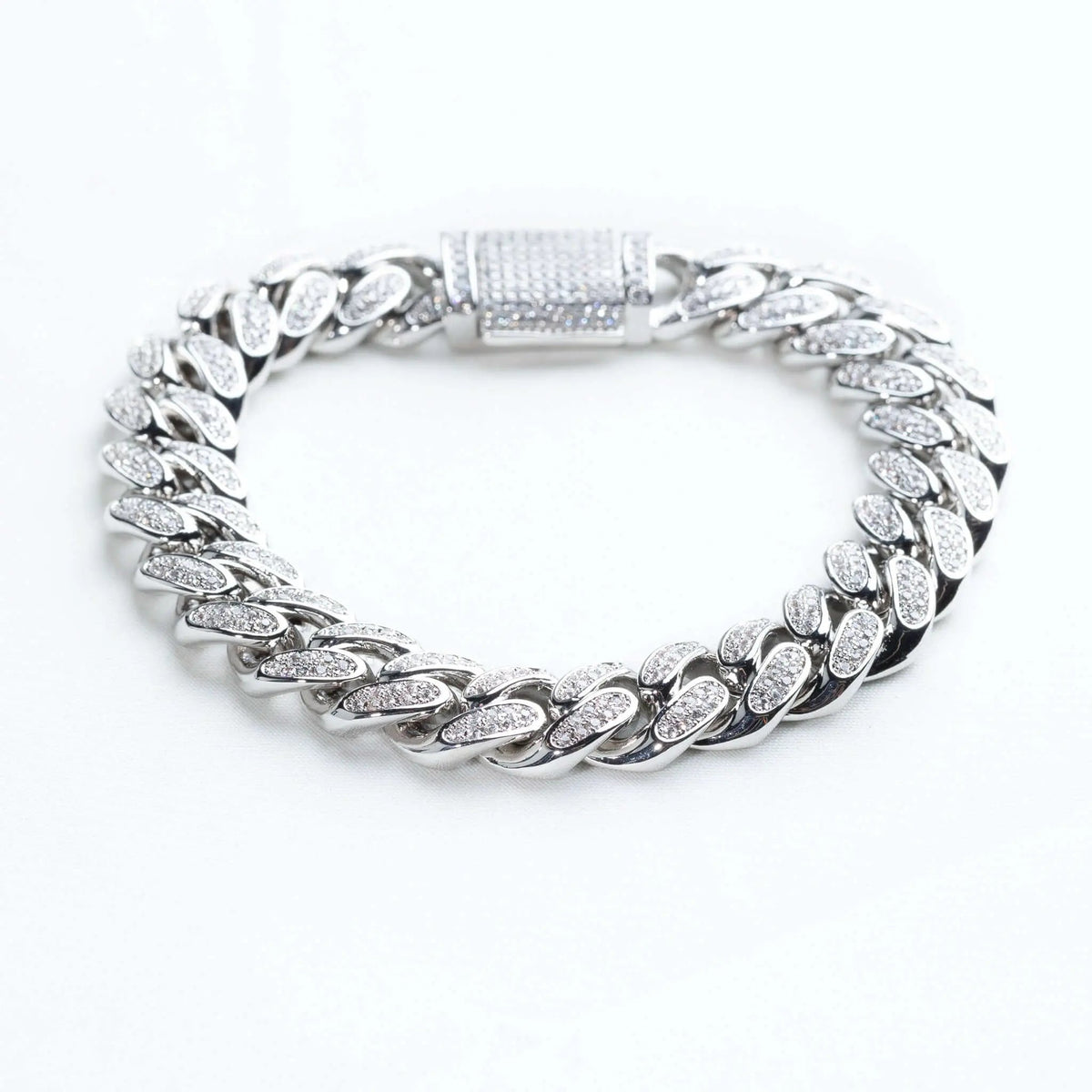  Tyresse 12mm Iced Miami Cuban Bracelet - White Gold