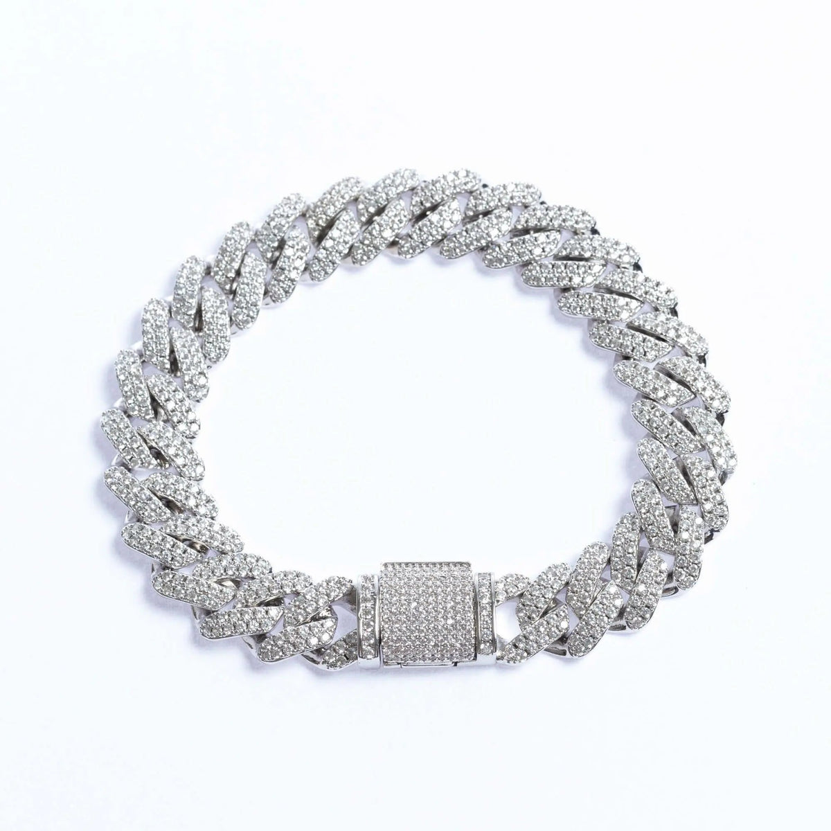  Tyresse 12mm Iced Prong Cuban Bracelet - White Gold