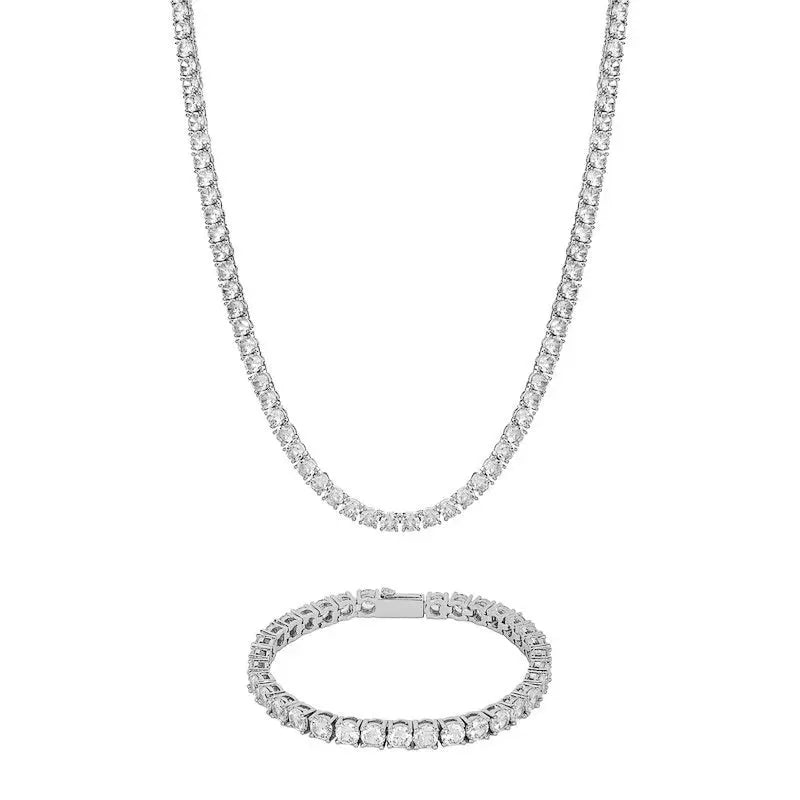 Tyresse 5mm Tennis Chain + Bracelet Set - White Gold