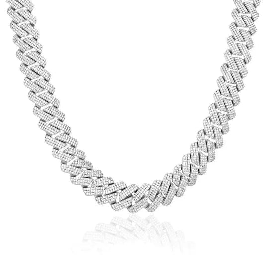  Tyresse 19mm Vermeil Iced Prong Necklace - White Gold