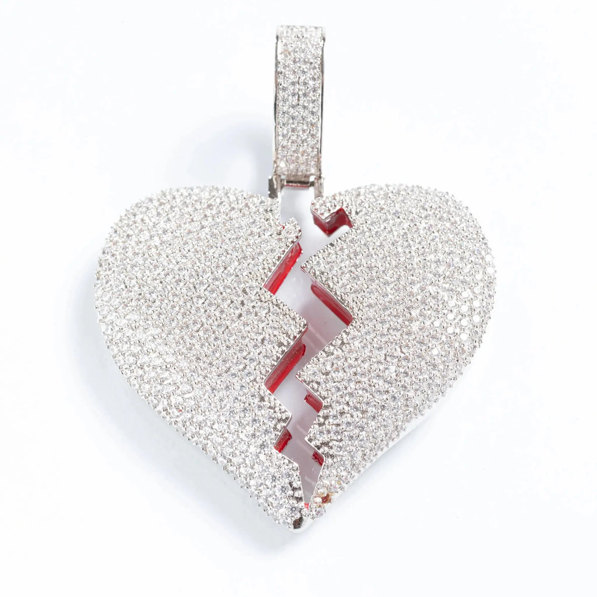  Tyresse Iced Broken Heart Pendant - White Gold