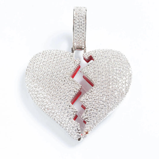  Tyresse Iced Broken Heart Pendant - White Gold